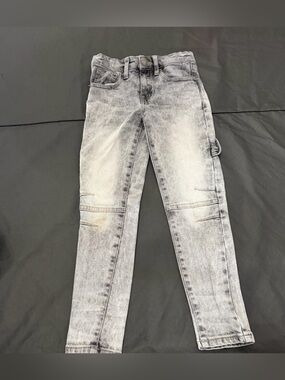 Indigo Faded Gray Denim Jeans with Leather Patch